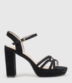 Ria100 Strappy Platform Sandal In Black Suede