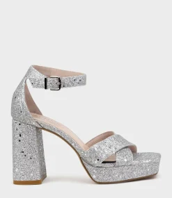 Richie95 Crossover Platform Sandal In Silver Sparkle
