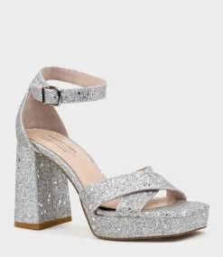 Richie95 Crossover Platform Sandal In Silver Sparkle