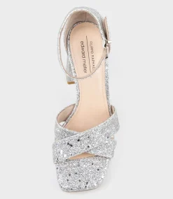 Richie95 Crossover Platform Sandal In Silver Sparkle