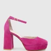 Rimini95 Closed Toe Platform Sandal In Hot Pink Suede