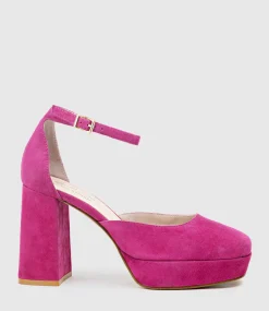 Rimini95 Closed Toe Platform Sandal In Hot Pink Suede