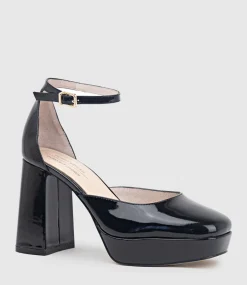 Rimini95 Closed Toe Platform Sandal In Black Patent