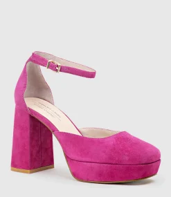 Rimini95 Closed Toe Platform Sandal In Hot Pink Suede