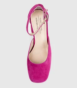 Rimini95 Closed Toe Platform Sandal In Hot Pink Suede