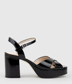 Roane80 Crossover Platform Sandal In Black Patent