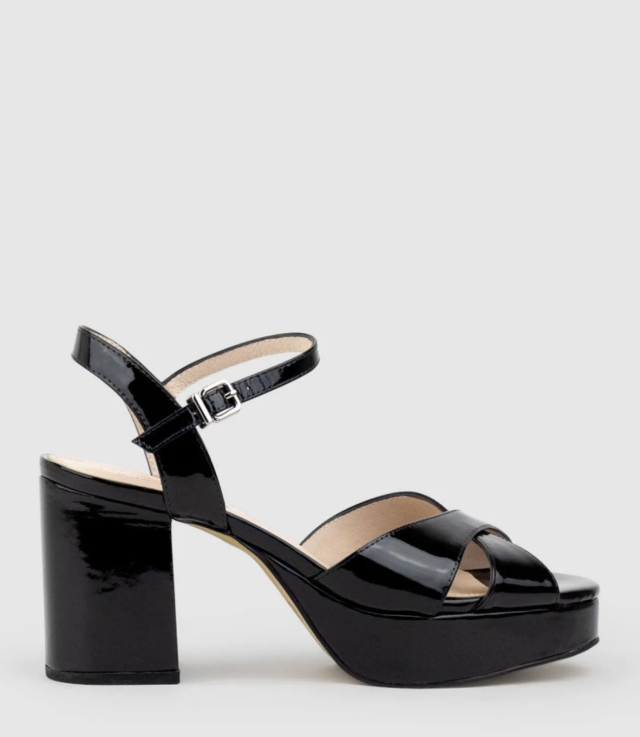 Roane80 Crossover Platform Sandal In Black Patent