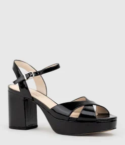 Roane80 Crossover Platform Sandal In Black Patent