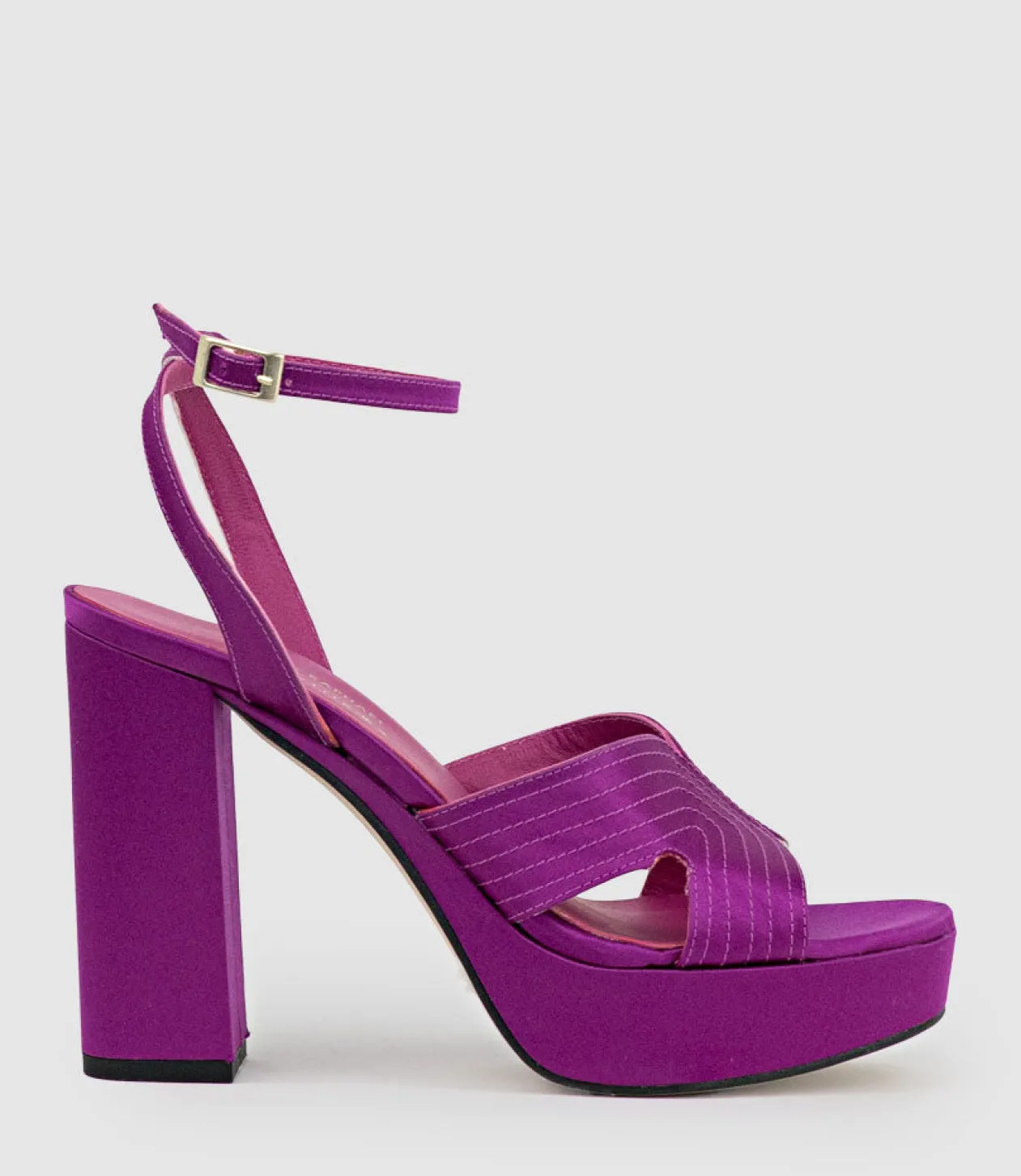 Rosalia100 Stitched Detail Platform Sandal In Magenta Satin