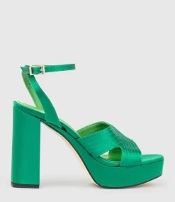 Rosalia100 Stitched Detail Platform Sandal In Green Satin