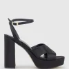 Rosalia100 Stitched Detail Platform Sandal In Black Satin