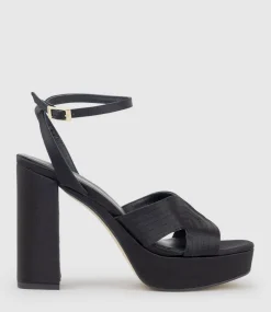 Rosalia100 Stitched Detail Platform Sandal In Black Satin