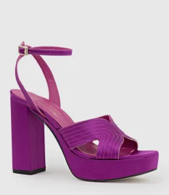 Rosalia100 Stitched Detail Platform Sandal In Magenta Satin