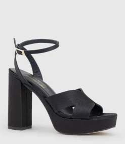 Rosalia100 Stitched Detail Platform Sandal In Black Satin