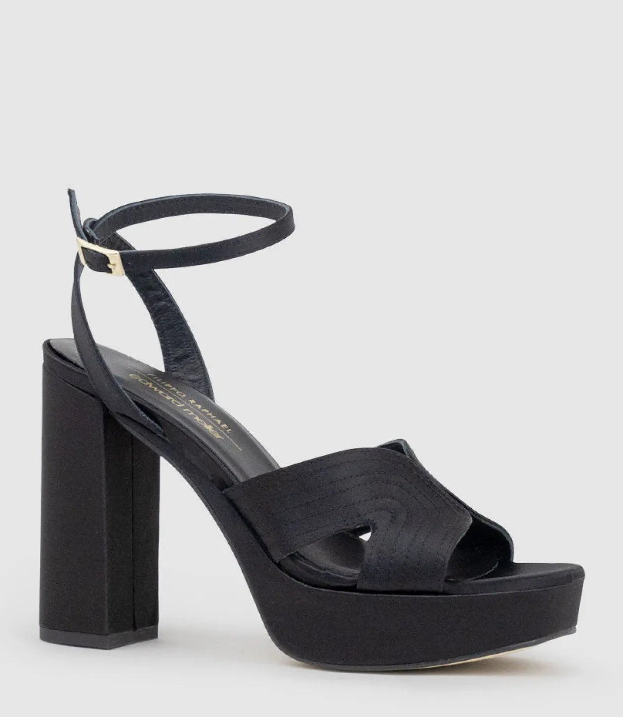 Rosalia100 Stitched Detail Platform Sandal In Black Satin