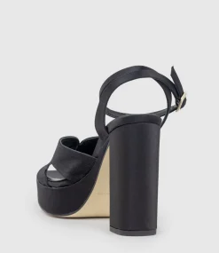 Rosalia100 Stitched Detail Platform Sandal In Black Satin