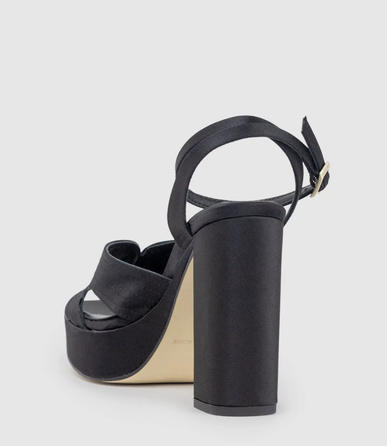 Rosalia100 Stitched Detail Platform Sandal In Black Satin
