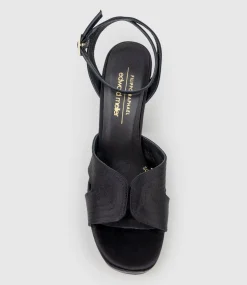 Rosalia100 Stitched Detail Platform Sandal In Black Satin