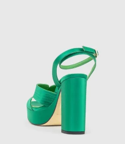 Rosalia100 Stitched Detail Platform Sandal In Green Satin