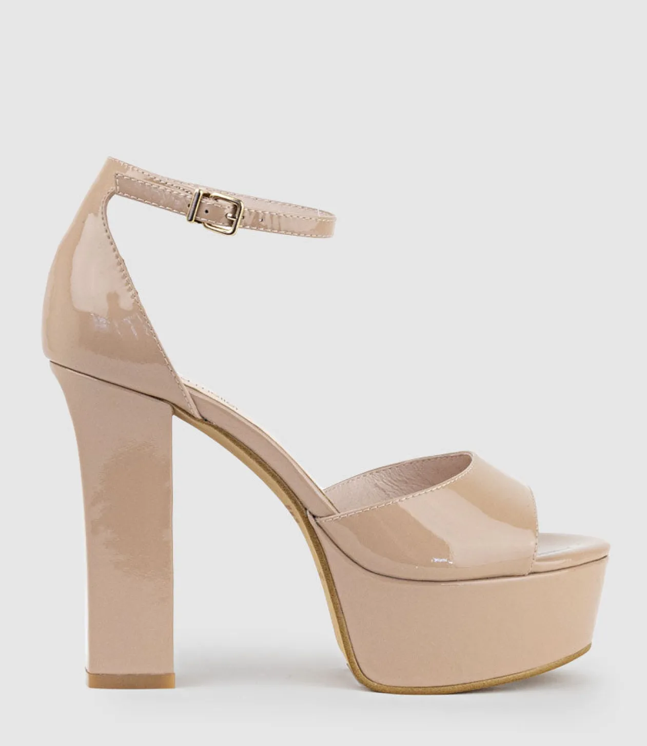 Roxy125 Open Toe Platform Sandal In Nude Patent