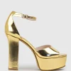 Roxy125 Open Toe Platform Sandal In Gold Mirror