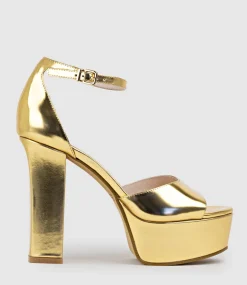 Roxy125 Open Toe Platform Sandal In Gold Mirror