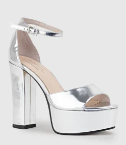 Roxy125 Open Toe Platform Sandal In Silver Mirror