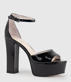 Roxy125 Open Toe Platform Sandal In Black Patent