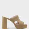 Rylie95 Platform Slide With Cut-Out In Camel Suede
