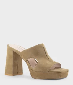 Rylie95 Platform Slide With Cut-Out In Camel Suede
