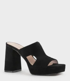 Rylie95 Platform Slide With Cut-Out In Black Suede