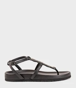 Saria Embroidered Sandal On Footbed In Black