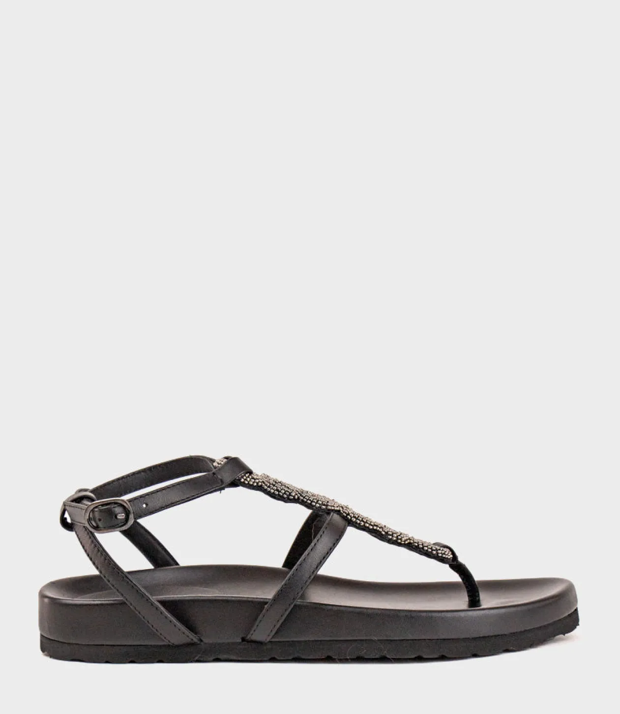 Saria Embroidered Sandal On Footbed In Black