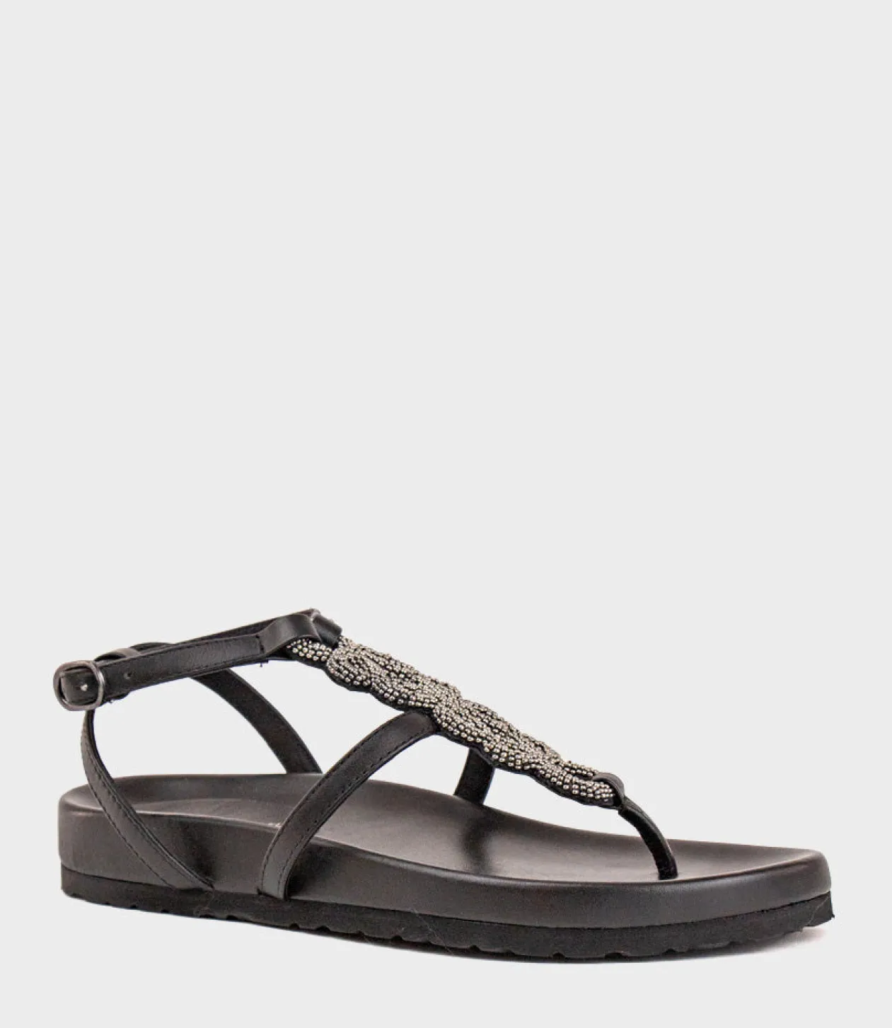 Saria Embroidered Sandal On Footbed In Black