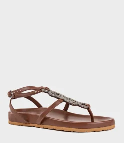 Saria Embroidered Sandal On Footbed In Brown