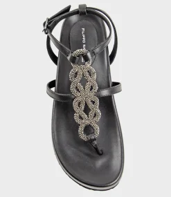 Saria Embroidered Sandal On Footbed In Black