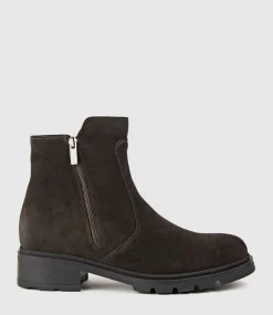 Sassy Double Zip Ankle Boot In Espresso Suede