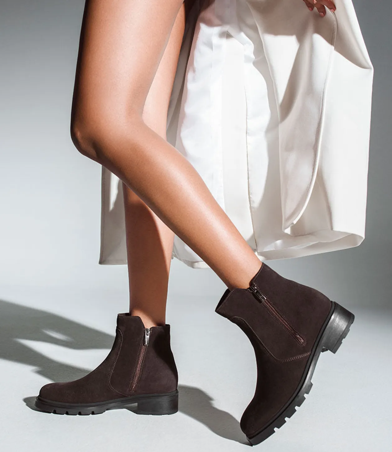Sassy Double Zip Ankle Boot In Espresso Suede
