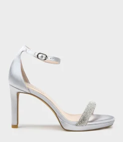 Satina90 Diamond Band Sandal Platform Sandal In Silver Satin