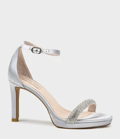 Satina90 Diamond Band Sandal Platform Sandal In Silver Satin