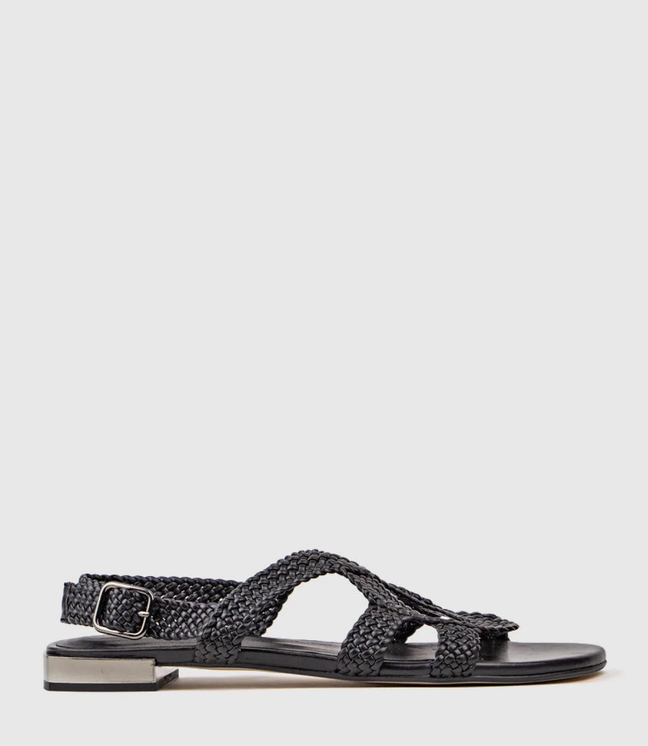 Satine Woven Sandal With Metal Heel In Black