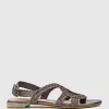 Satine Woven Sandal With Metal Heel In Metallic
