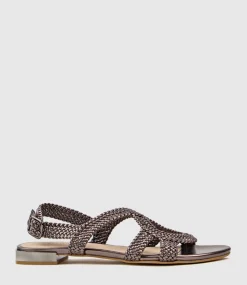 Satine Woven Sandal With Metal Heel In Metallic