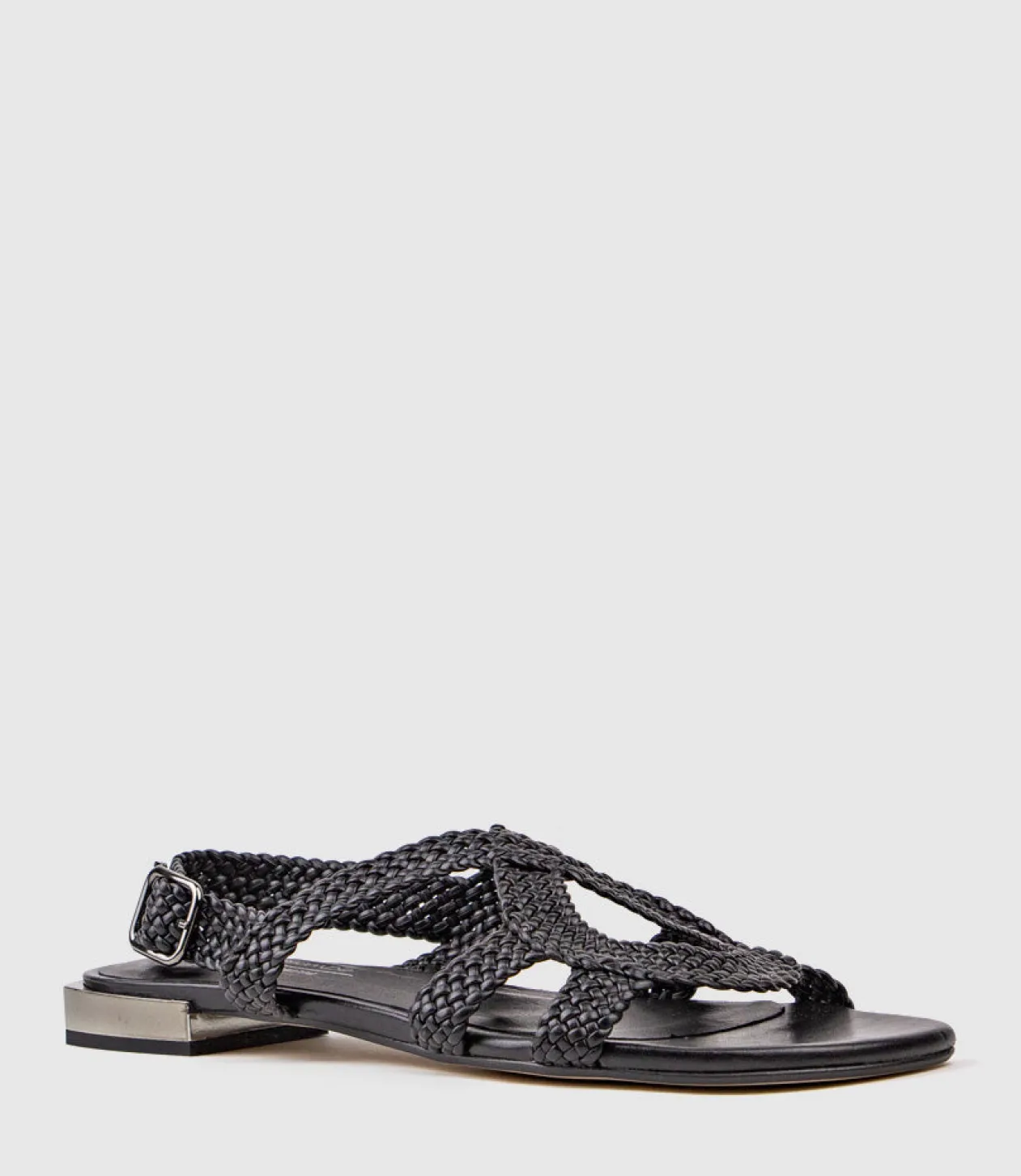 Satine Woven Sandal With Metal Heel In Black