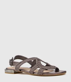 Satine Woven Sandal With Metal Heel In Metallic