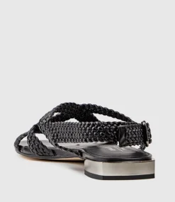 Satine Woven Sandal With Metal Heel In Black