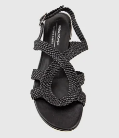Satine Woven Sandal With Metal Heel In Black