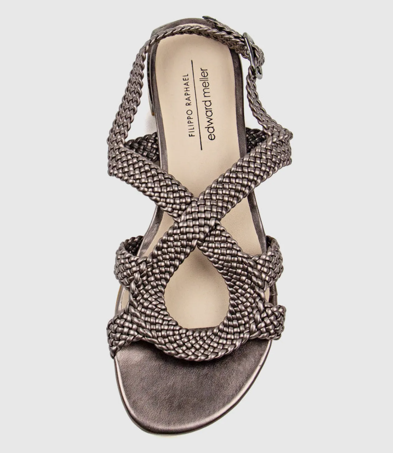 Satine Woven Sandal With Metal Heel In Metallic