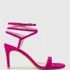 Selina85 Fine Heel Ankle Wrap Sandal In Fuchsia Suede