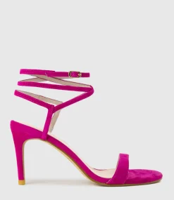 Selina85 Fine Heel Ankle Wrap Sandal In Fuchsia Suede